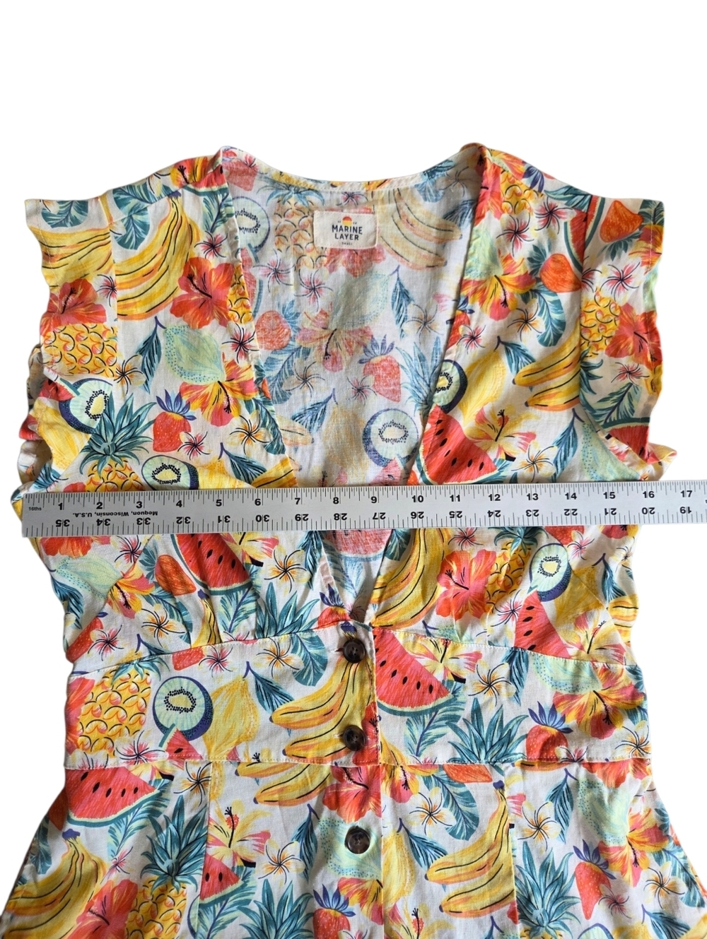 Marine Layer Camila Tropical Fruit Hemp Natural Fiber Romper Small - Picture 7 of 10